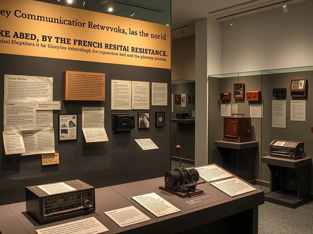 An interactive exhibit showcasing the communication networks used by the French Resistance, including coded messages, hidden radios, and clandestine printing presses.